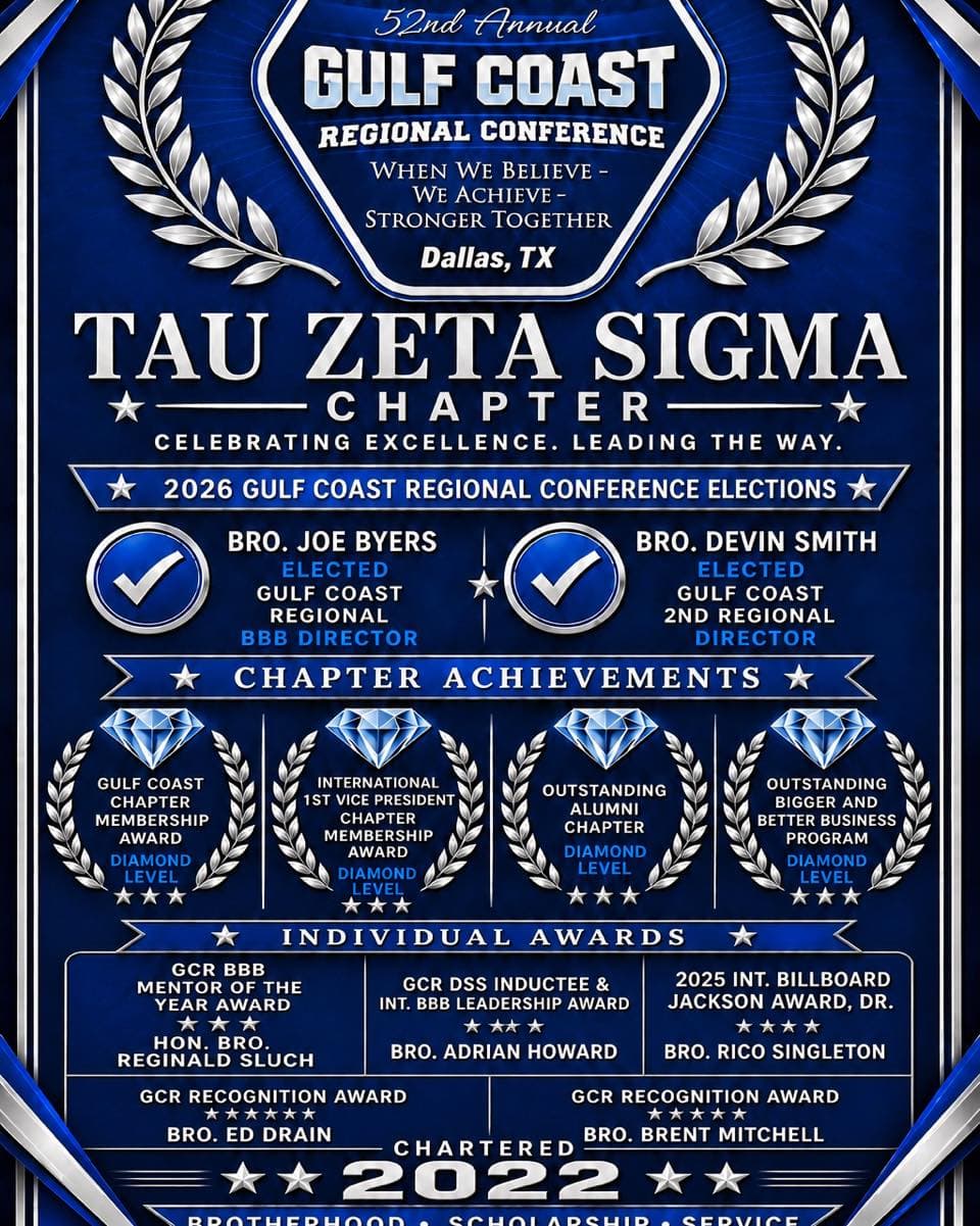 Tau Zeta Sigma chapter achievements at the 52nd Annual Gulf Coast Regional Conference, 2026